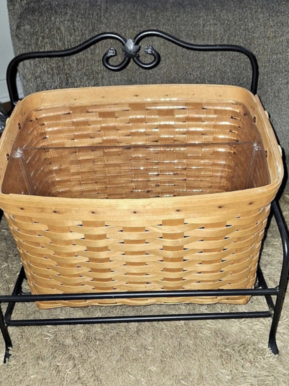 Longaberger Newspaper Basket with Stand and Divided Protector Brown & Yellow